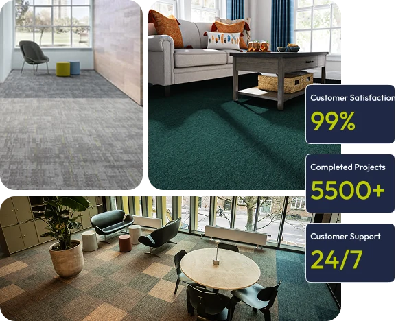 Patterned carpet in brown and blue tones.